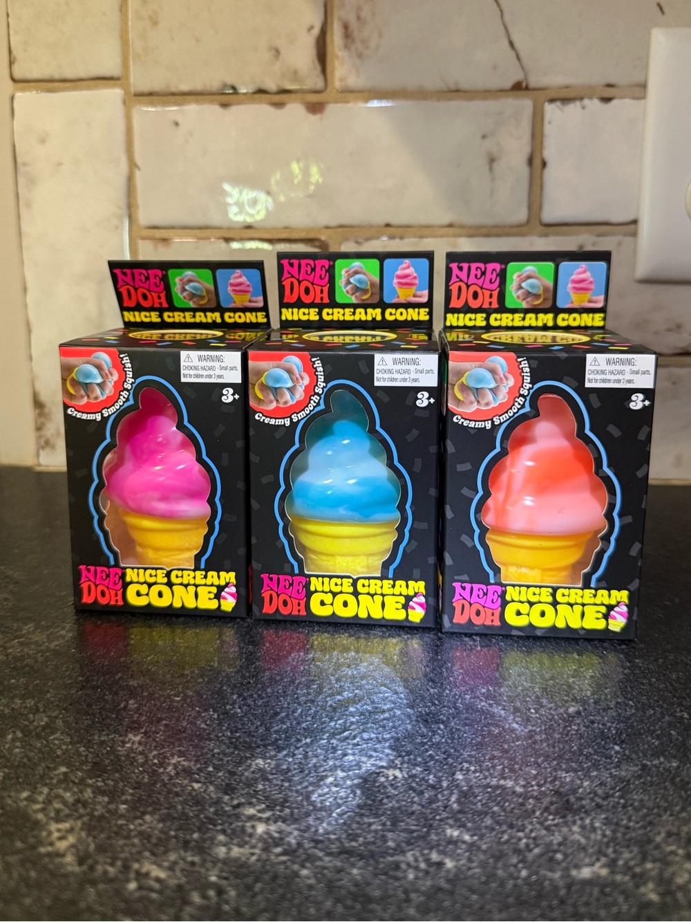 NeeDoh Nice Cream Cone Squishy Stress Toys - Pink, Blue, Orange (Set of 3)